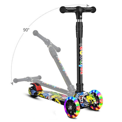 Kids Scooter Child Kick Flashing LED Light Up 3 Wheel Push Adjustable Folding