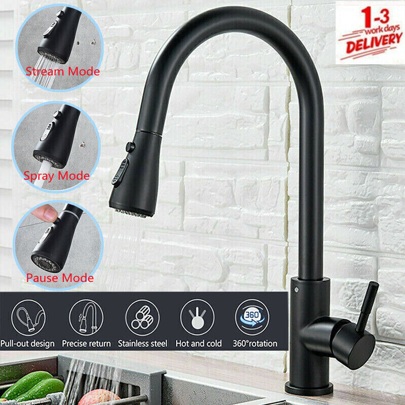 360 Kitchen Sink Mixer Taps Pull Out Spout Spray Single Lever Modern Mono Ta